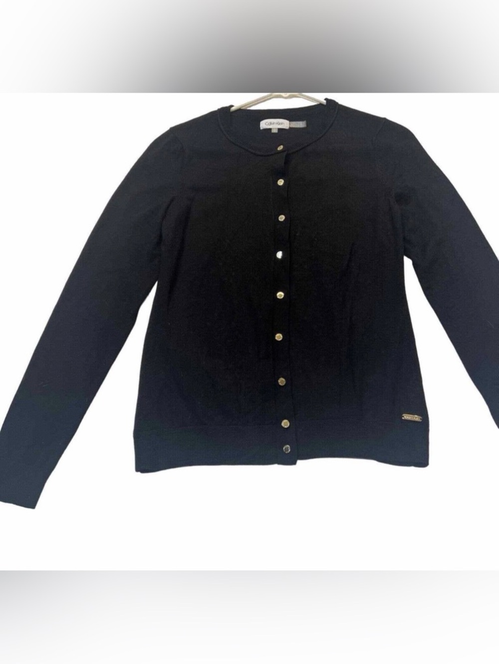 Calvin Klein Black Crewneck Cardigan with Gold Buttons